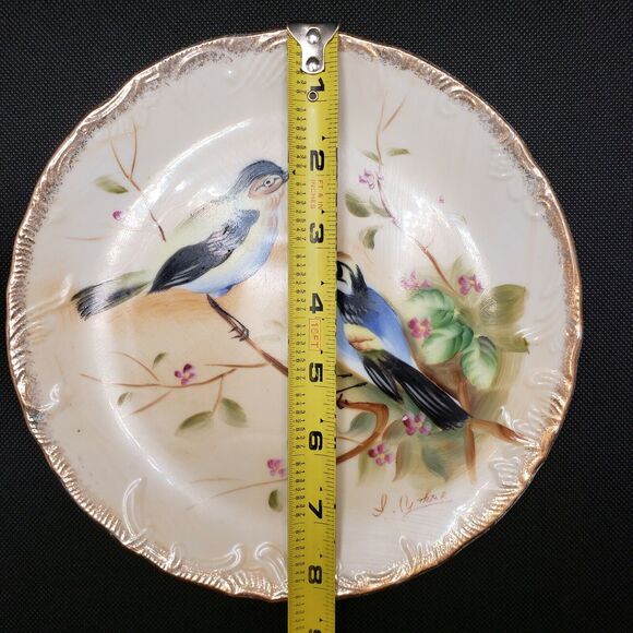 Gorgeous Signed ENESCO Plate 2 Blue Yellow BIRDS on Branch Plum Flowers Floral - Picture 8 of 9